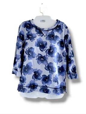 Karen Scott Sport | Cute Blue Floral 3/4 Sleeve Pullover Sweatshirt (SIZE MP)